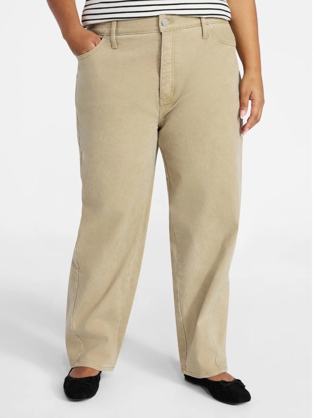 Terra & Sky High-Rise Straight Leg Jeans in Khaki